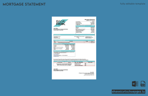 Beispiel eines Hypothekenauszugs der Kasachischen Bank (RBK) in Word und PDF (Vorschau)